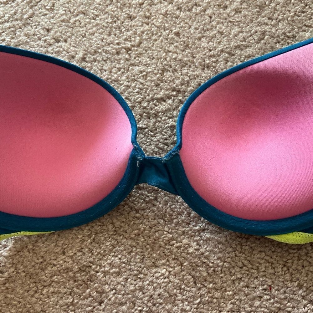 VS Blue & Neon Yellow Push-Up Bra - Picture 3 of 4